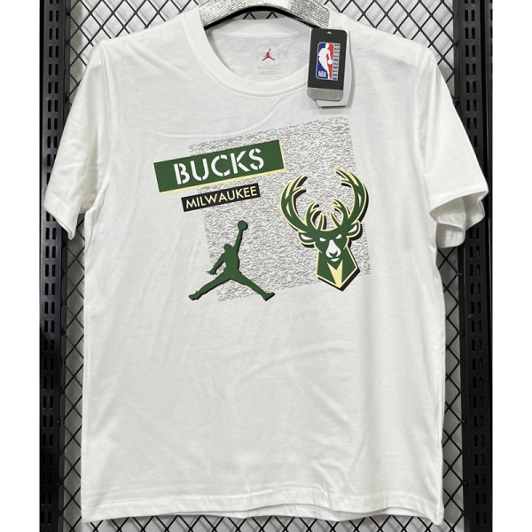 T197 Bucks Jordan White High Quality Casual T-Shirt