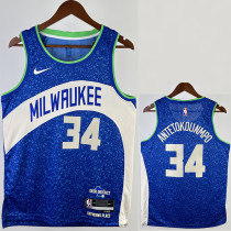 23-24 BUCKS ANTETOKOUNMPO #34 Blue City Edition Top Quality Hot Pressing NBA Jersey