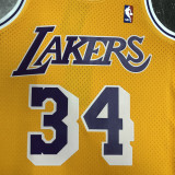 1997 LAKERS O’NEAL #34 Yellow Retro Top Quality Hot Pressing NBA Jersey(圆领)