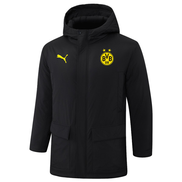24-25 Dortmund Black Hooded Windbreaker Fabric Cotton Coat #G250