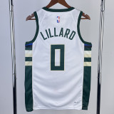 22-23 BUCKS LILLARD #0 Home White Top Quality Hot Pressing NBA Jersey(V领)