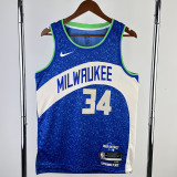 23-24 BUCKS ANTETOKOUNMPO #34 Blue City Edition Top Quality Hot Pressing NBA Jersey
