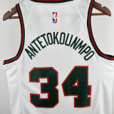 2017-18 BUCKS ANTETOKOUNMPO #34 White Retro Top Quality Hot Pressing NBA Jersey