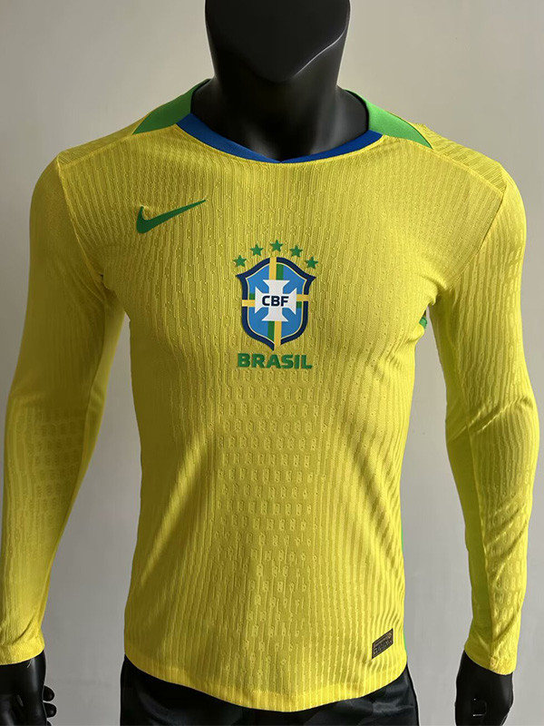 25-26 Brazil W Home Long Sleeve Player Version Soccer Jersey (长袖球员)(带星)