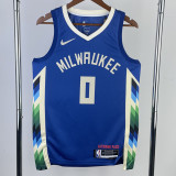 22-23 BUCKS LILLARD #0 Blue City Edition Top Quality Hot Pressing NBA Jersey(V领)