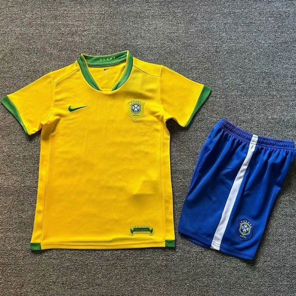 2006 Brazil Home Kids Retro Soccer Jersey