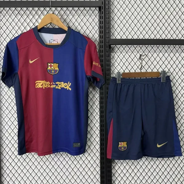 2024-25 Barcelona Home Kids Soccer Jersey (Cactus Jack)