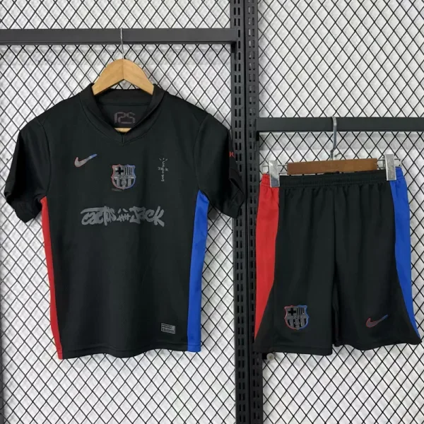 2024-25 Barcelona Away Kids Soccer Jersey (Cactus Jack)