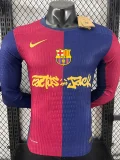 2024-25 Barcelona  Home Long Sleeve Player Version Soccer Jersey (Cactus Jack)(长袖球员)