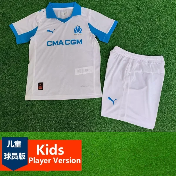 2025-26 Marseille Home Kids Player Version Soccer Jersey 球员