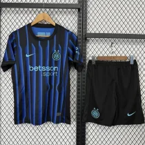 2025-26 Inter Milan  Home Kids Soccer Jersey (左袖/背下广告)