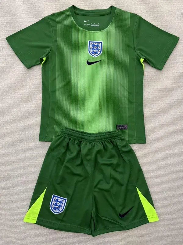 2025-26 England Green Goalkeeper Kids Soccer Jersey
