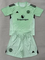 2025-26 Man Utd Light Green GoalKeeper Kids Soccer Jersey