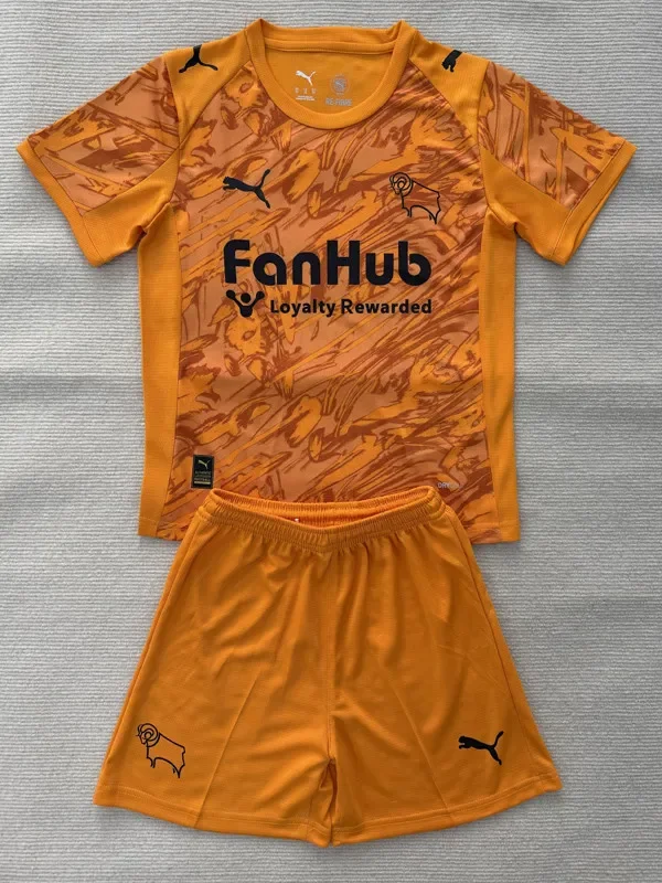 2025-26 Derby County Orange GoalKeeper Kids Soccer Jersey
