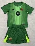 2025-26  Barcelona Green Goalkeeper Kids Soccer Jersey