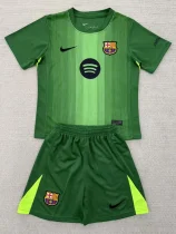2025-26  Barcelona Green Goalkeeper Kids Soccer Jersey