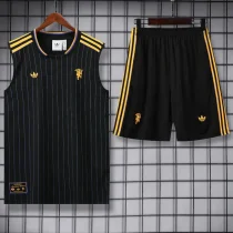 2025-26 Man Utd Black Tank top and shorts suit