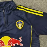 25-26 Leeds United Black Half Pull Tracksuit (Pants Have Pocket)(半拉链)