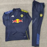 25-26 Leeds United Black Half Pull Tracksuit (Pants Have Pocket)(半拉链)