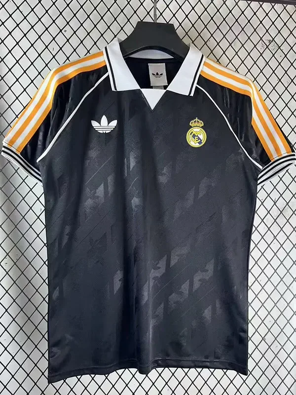 2025-26 Real Madrid  Black Casual Edition Fans Training Shirts (有领)黑色