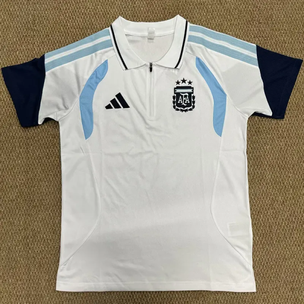 2026-27 Argentina White Polo Short Sleeve (半拉链)