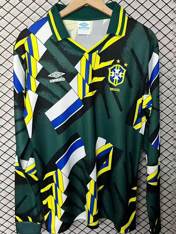 1994 Brazil Green Goalkeeper Long Sleeve Retro Soccer Jersey (长袖)