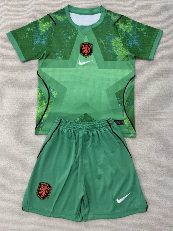 2026-27 Netherlands Green Goalkeeper Kids Soccer Jersey