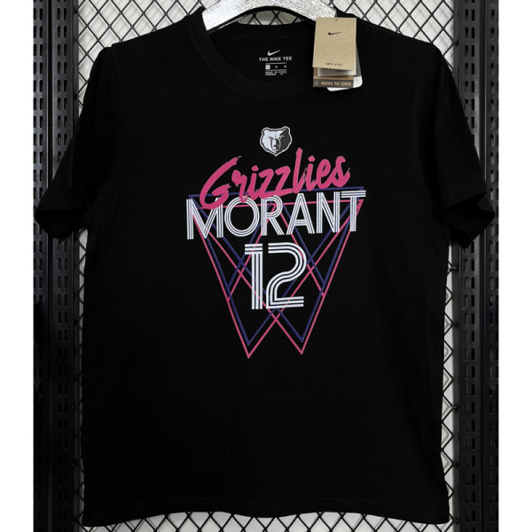 T165 Grizzlies MORANT #12 Black High Quality Casual T-Shirt