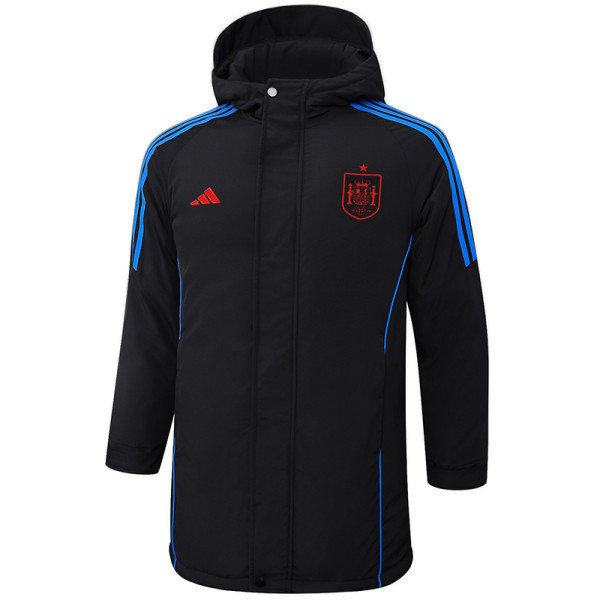 24-25 Spain Black Hooded Windbreaker Fabric Cotton Coat #G233