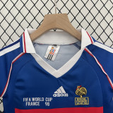 1998 France Home Kids Retro Soccer Jersey (带小字)