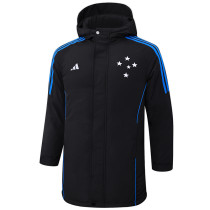 24-25 Cruzeiro Black Hooded Windbreaker Fabric Cotton Coat #G215