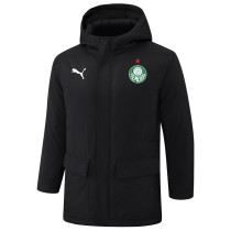 24-25 Palmeiras Black Hooded Windbreaker Fabric Cotton Coat #G236