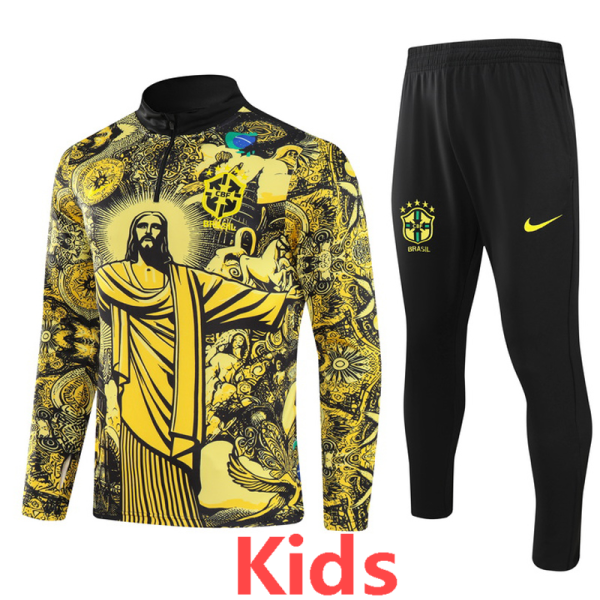 24-25 Brazil Yellow black Kids Half Pull Special Edition (童装)(半拉链)