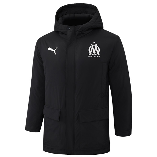 24-25 Marseille Black Hooded Windbreaker Fabric Cotton Coat #G249(白标)