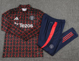 24-25 Man Utd Red black Kids Half Pull Tracksuit (童装)(半拉链)