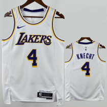 22-23 Lakers KNECHT #4 White Top Quality Hot Pressing NBA Jersey(圆领)