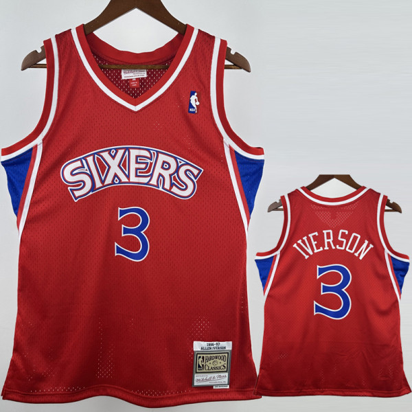 1996-97 76ERS IVERSON #3 Red Retro Top Quality Hot Pressing NBA Jersey