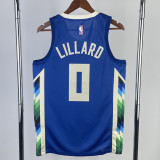 22-23 BUCKS LILLARD #0 Blue City Edition Top Quality Hot Pressing NBA Jersey(V领)