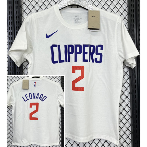 T172 Clippers LEONARD #2 White High Quality Casual T-Shirt