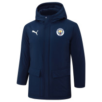 24-25 Man City Royal Blue Hooded Windbreaker Fabric Cotton Coat #G239(白彪标)