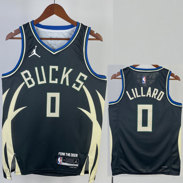 22-23 BUCKS LILLARD #0 Black Trapeze Iimited Top Quality Hot Pressing NBA Jersey(V领)