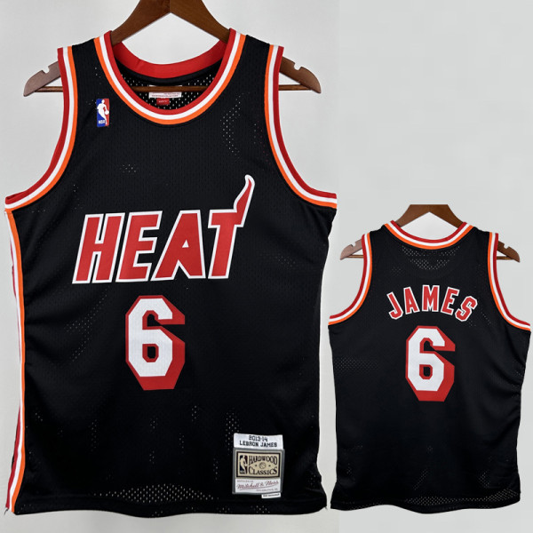 2013-2014 HEAT JAMES #6 Black Retro Top Quality Hot Pressin g NBA Jersey
