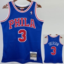 1996-97 76ERS IVERSON #3 Blue Retro Top Quality Hot Pressing NBA Jersey(圆领）