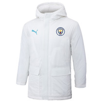 24-25 Man City White Hooded Windbreaker Fabric Cotton Coat #G241(蓝彪标)