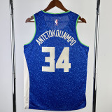 23-24 BUCKS ANTETOKOUNMPO #34 Blue City Edition Top Quality Hot Pressing NBA Jersey
