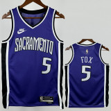 24-25 KINGS FOX #5 Purple Retro Top Quality Hot Pressing NBA Jersey(V领）