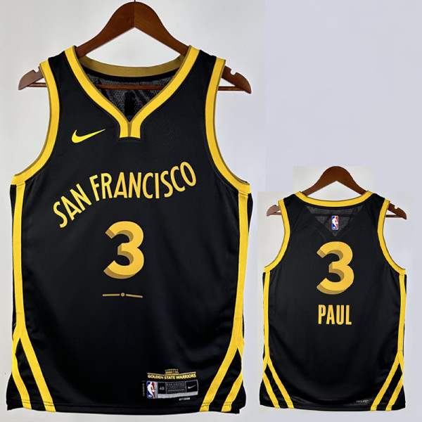 23-24 WARRIORS PAUL #3 Black City Edition Top Quality Hot Pressing NBA Jersey (V领)