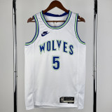 23-24 TIMBERWOLVES ERDWARDS #5 White Top Quality Hot Pressing NBA Jersey(Retro Logo)