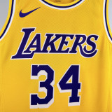 22-23 LAKERS O'NEAL #34 Yellow Top Quality Hot Pressing NBA Jersey(圆领)