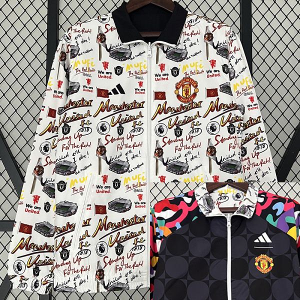 23-24 Man Utd White & Black Double Sided Windbreaker (双面风衣)